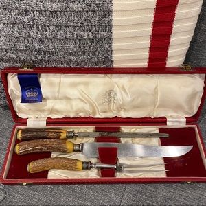 Vintage carving set antler handle Haddon Sheffield